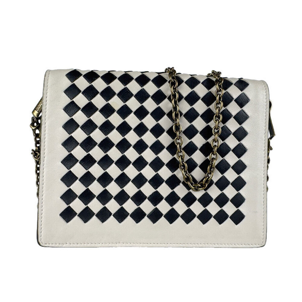 Bottega Veneta Chain Wallet Intrecciato Leather White x Black